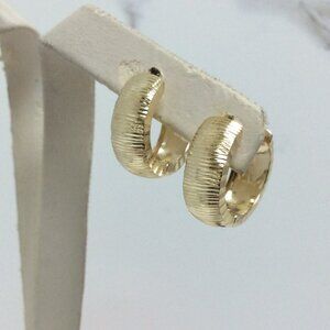 14K YELLOW REAL GOLD Hoop Huggies CLIP ON Straight Diamond cut Earrings 2.50gr